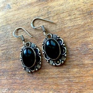 Black Onyx Oval Earrings in Sterling Silver